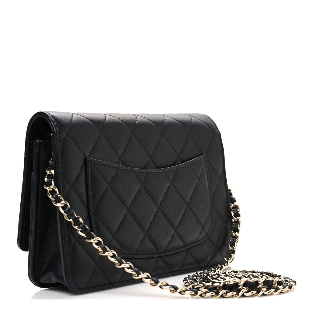 Chanel Lambskin Pearl Strass Quilted CC Wallet on Chain WOC Black