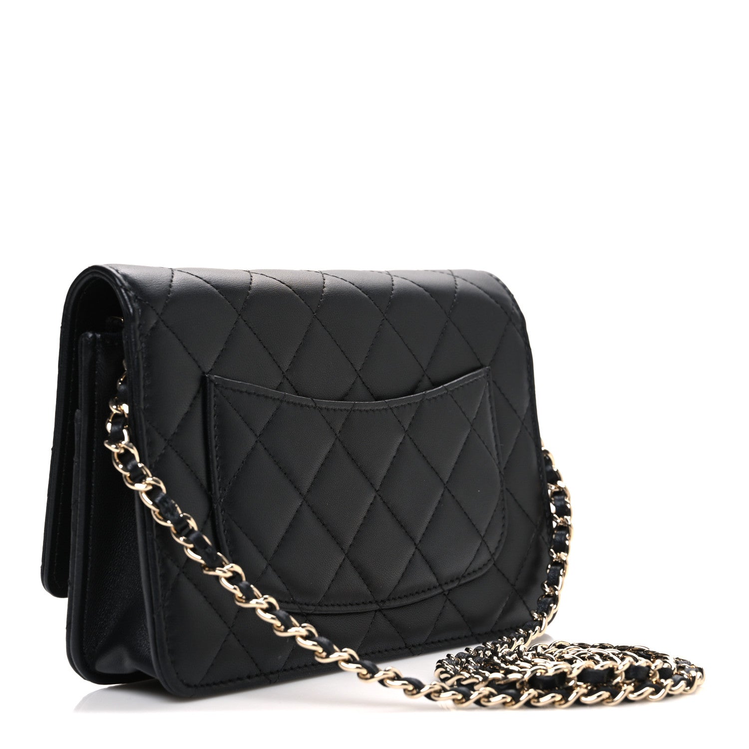 Chanel Lambskin Pearl Strass Quilted CC Wallet on Chain WOC Black