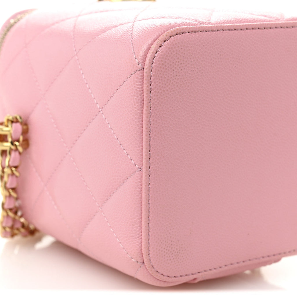 Chanel Caviar Quilted Tiny CC Vanity Case With Chain Pink