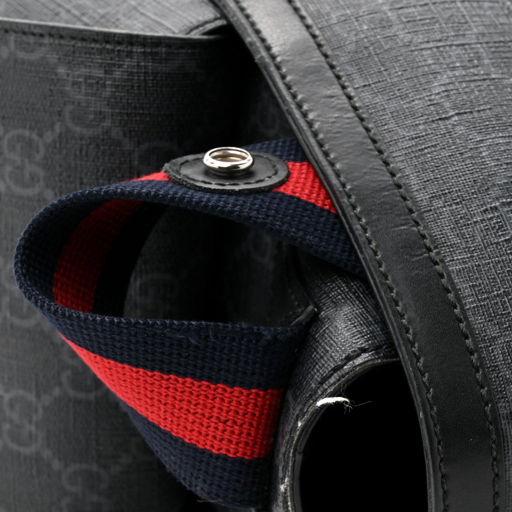 Gucci GG Supreme Monogram Web Messenger Diaper Bag Black Grey