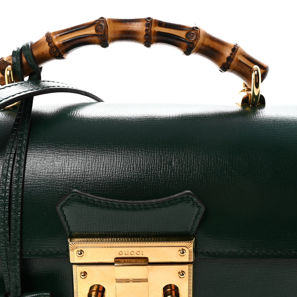 Gucci Azalea Calfskin Small Padlock Bamboo Shoulder Bag Vintage Green