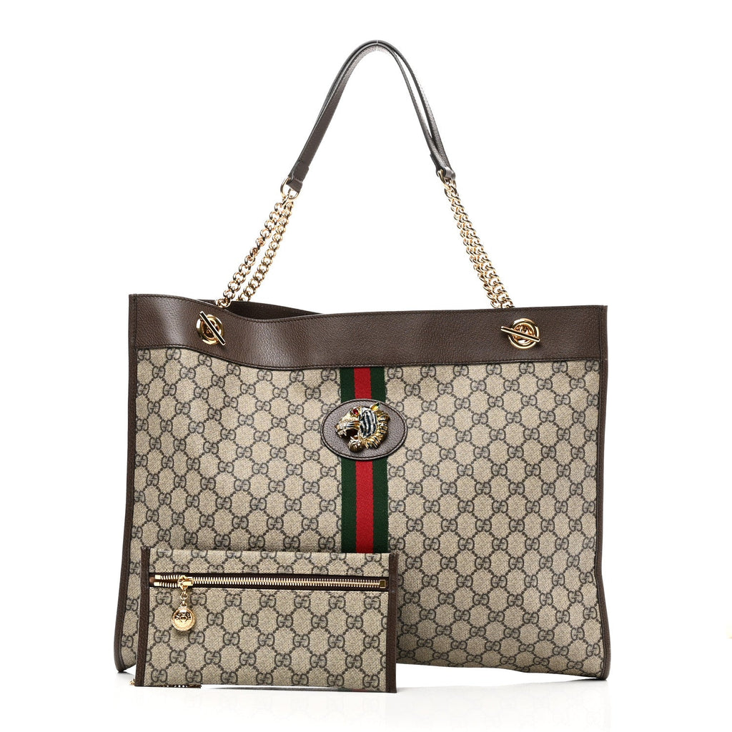 Gucci GG Supreme Monogram Large Rajah Chain Tote Beige New Acero