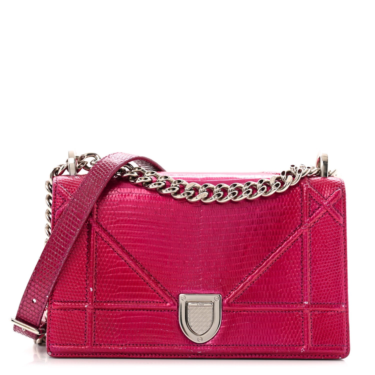 Christian Dior Metallic Lizard Small Diorama Flap Bag Fuchsia