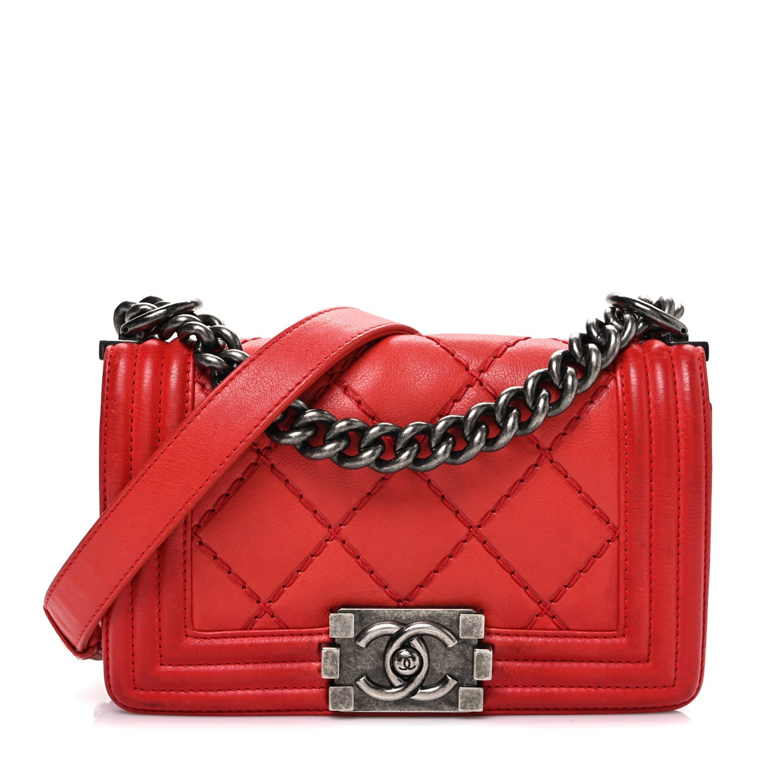 Chanel Calfskin Double Stitch Small Boy Flap Red