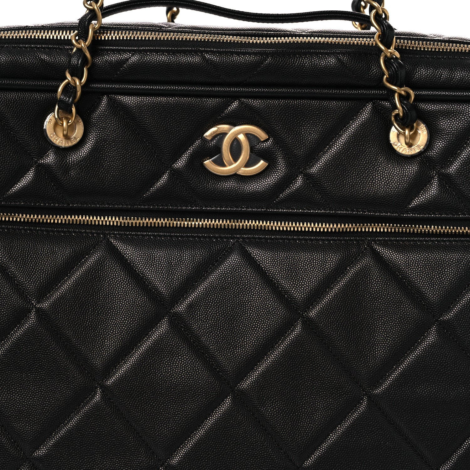 Chanel Shiny Grained Calfskin Quilted Large Travel Bowling Bag Black