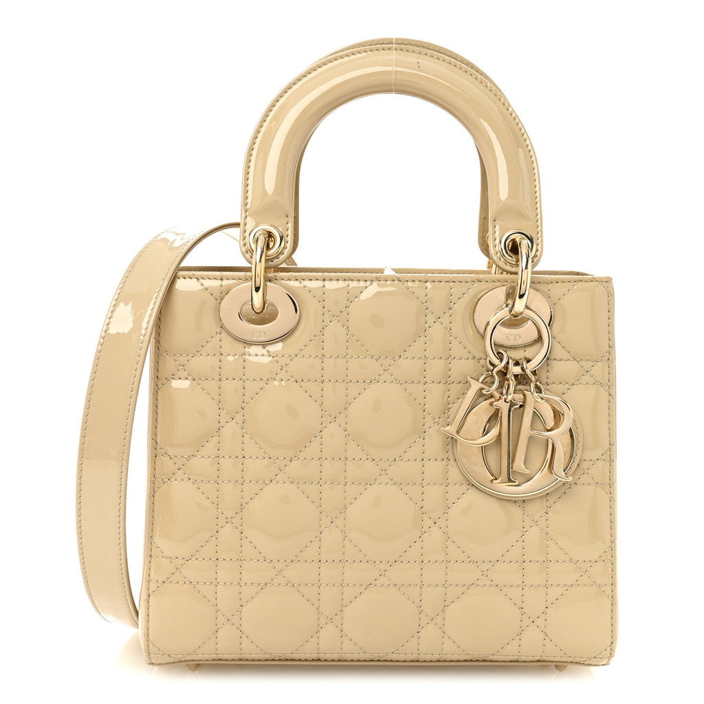 Christian Dior Patent Cannage Small Lady Dior Beige
