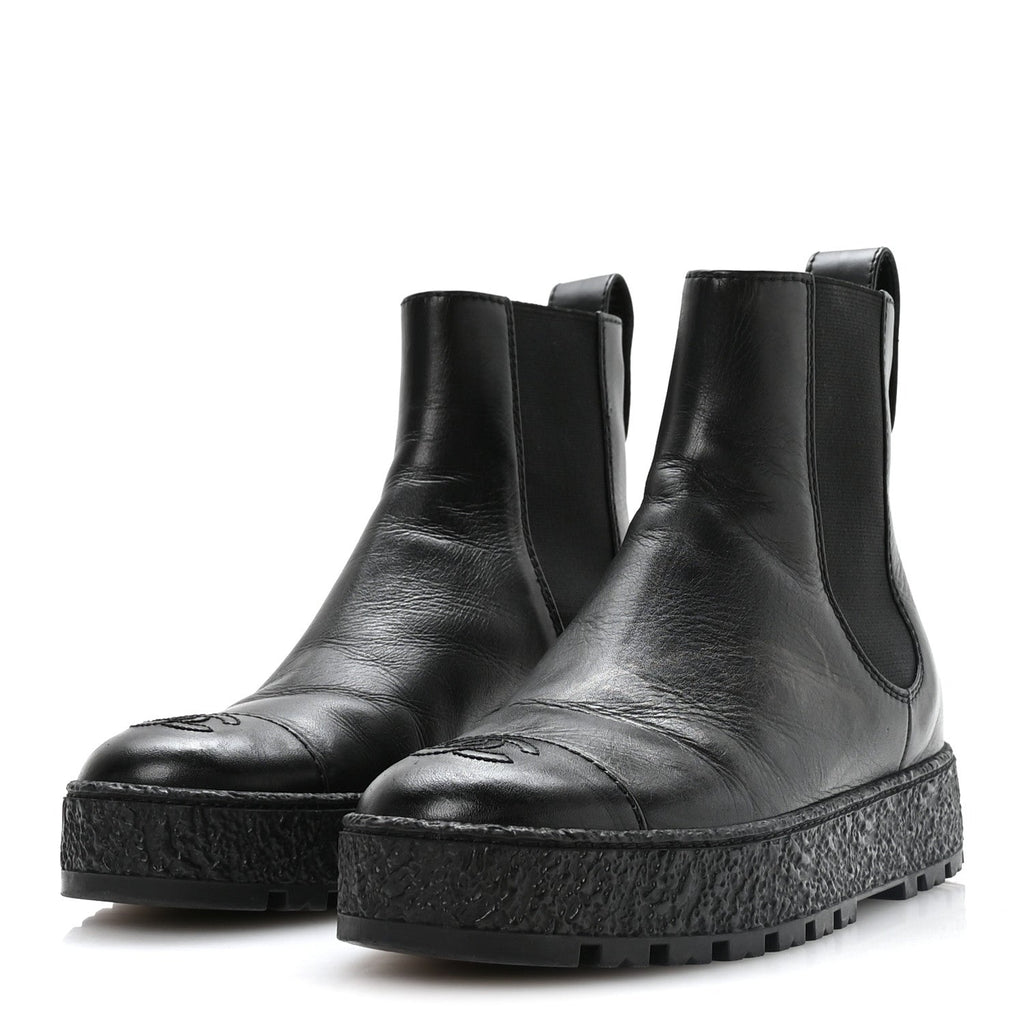 Calfskin Cap Toe CC Ankle Boots 37 Black