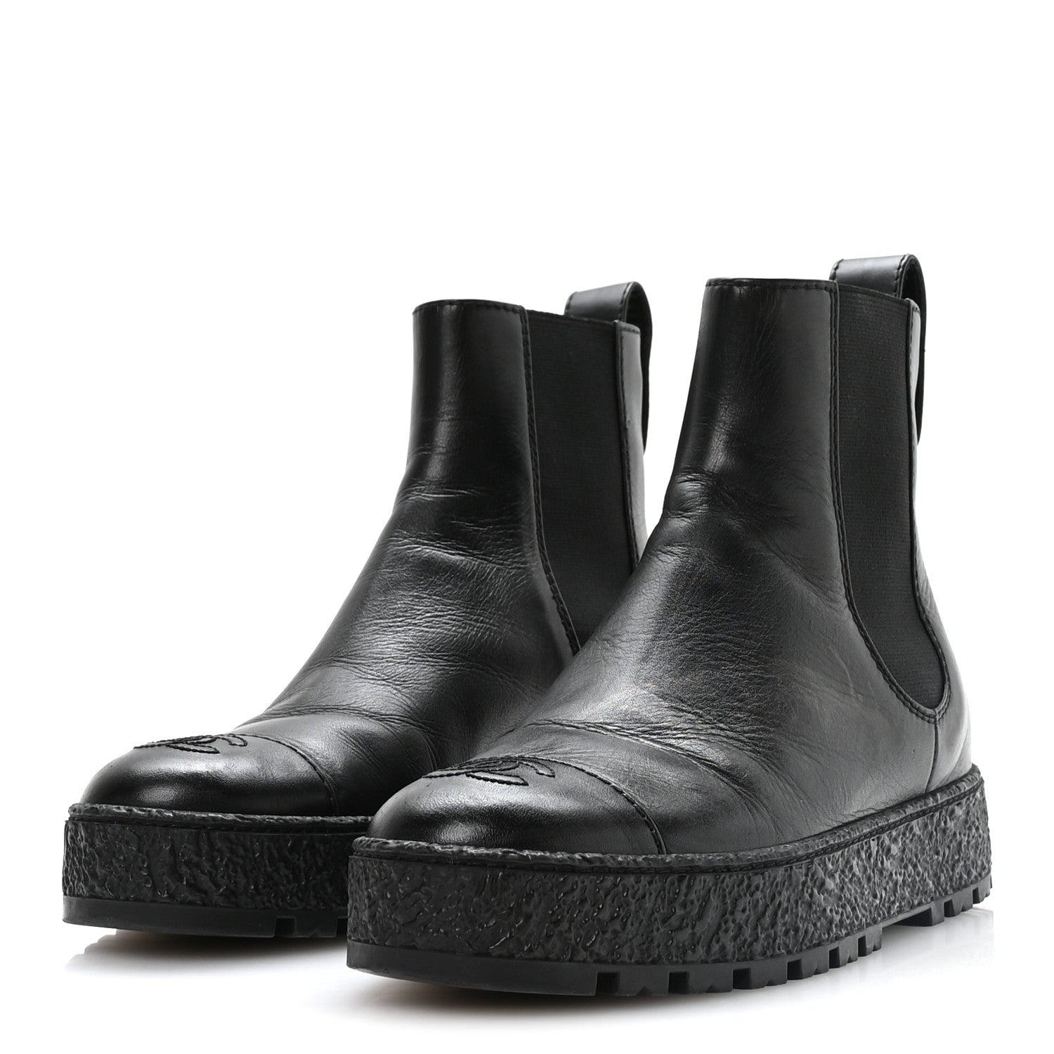 Calfskin Cap Toe CC Ankle Boots 37 Black