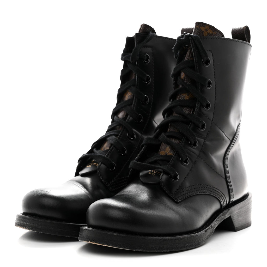 Louis Vuitton Calfskin Monogram Metropolis Flat Ranger Boots 39 Black