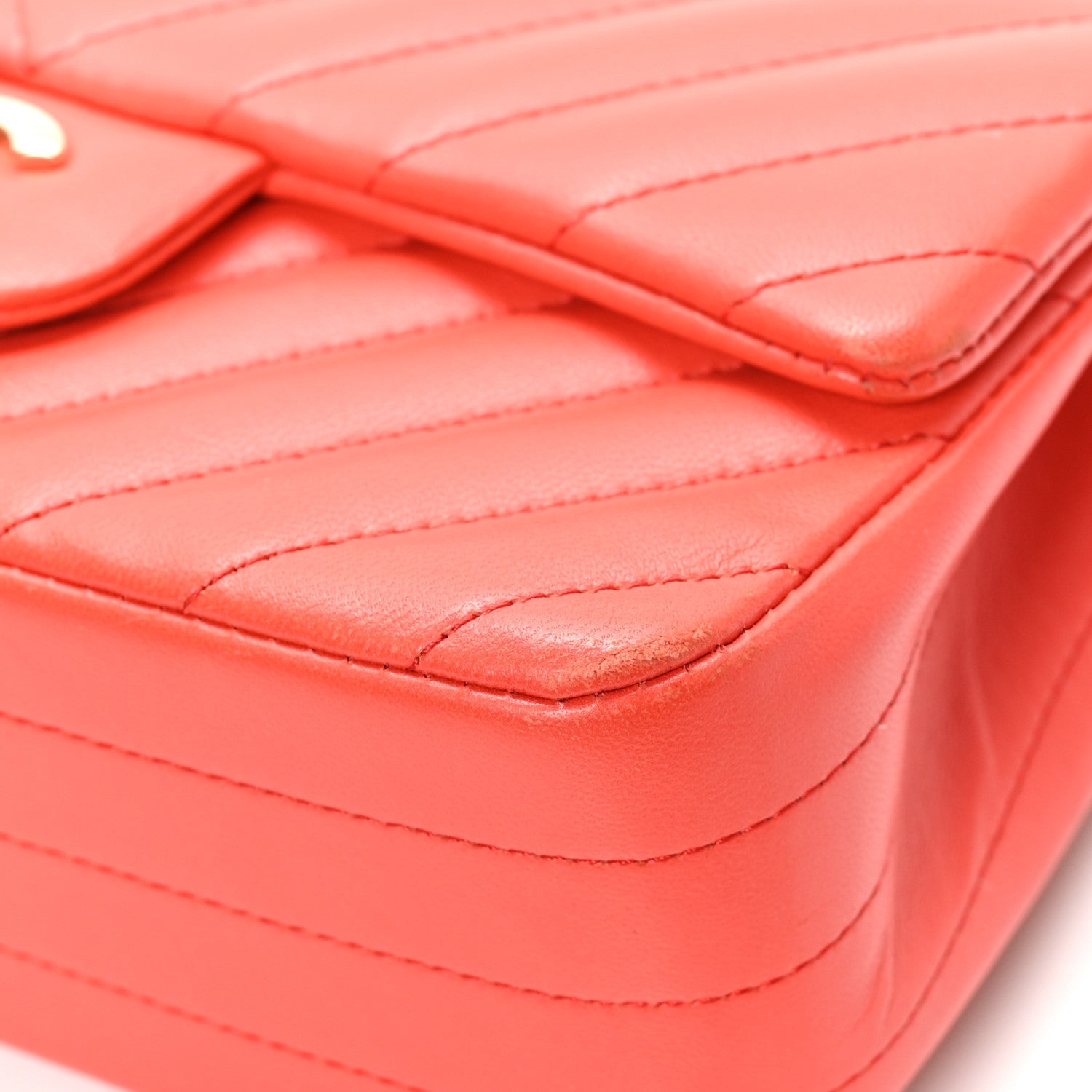 Chanel Lambskin Chevron Quilted Mini Rectangular Flap Red