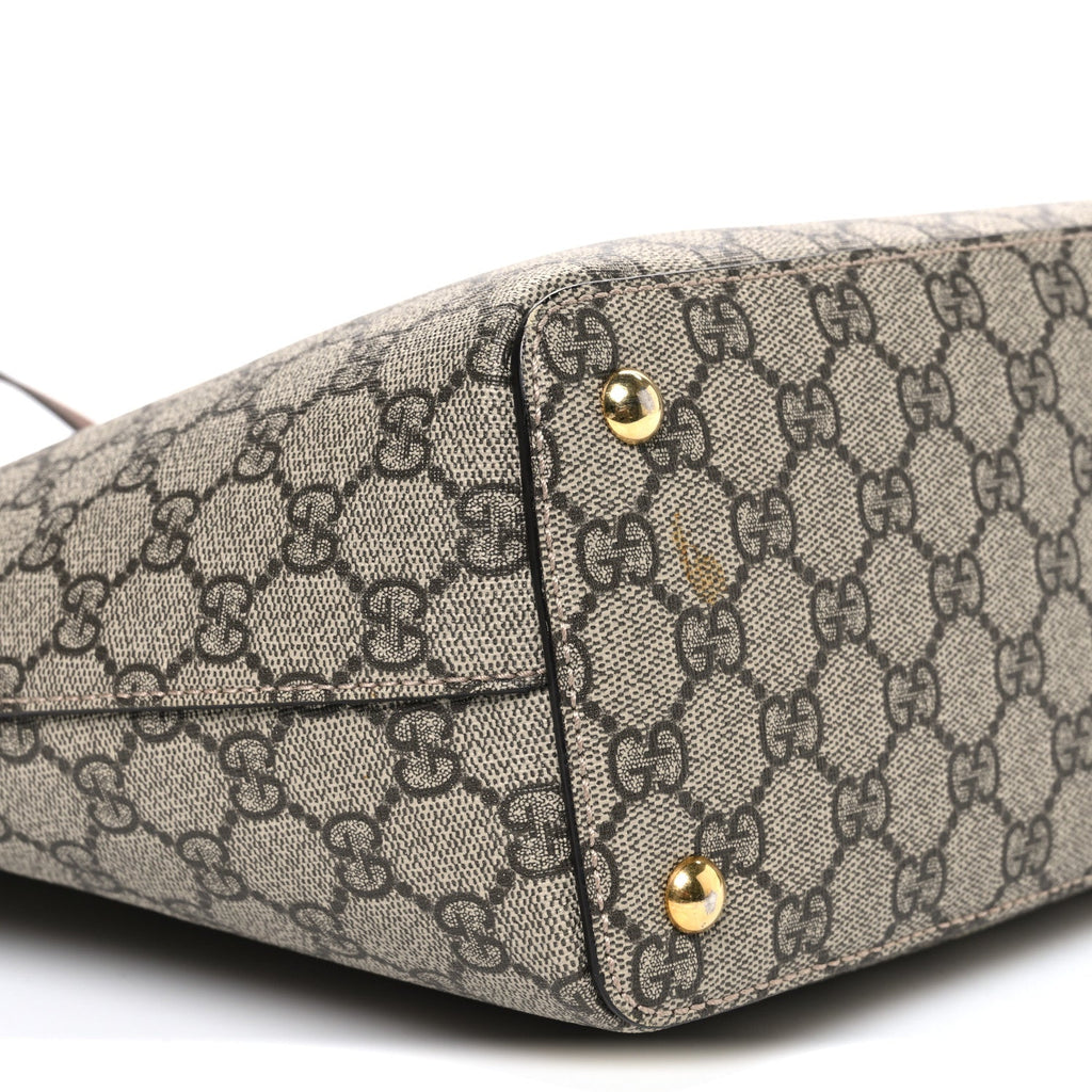 Gucci GG Supreme Monogram Medium Zippered Bucket Tote Beige Tuscany