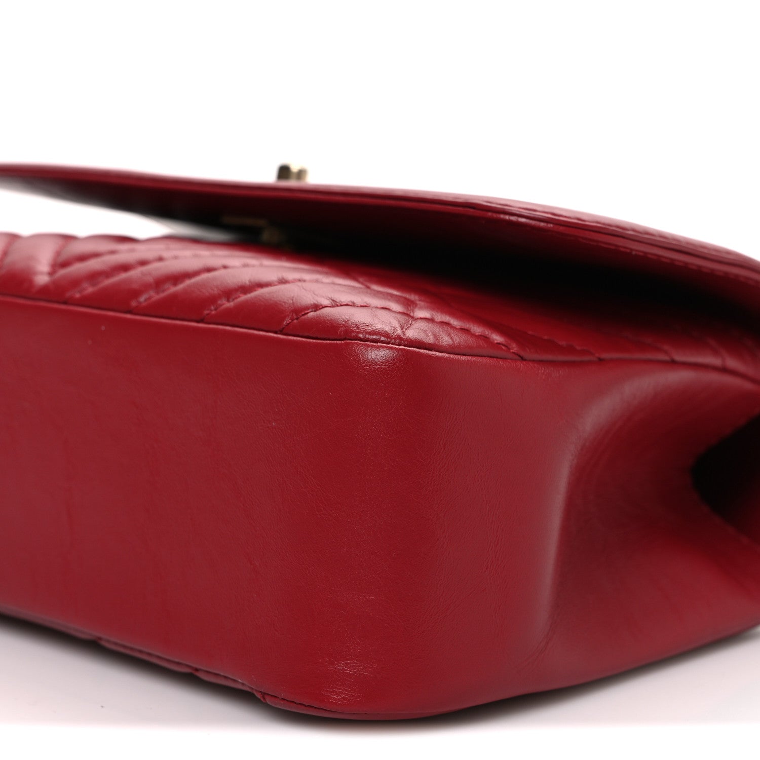 Chanel Calfskin Chevron Quilted Top Handle Flap Red