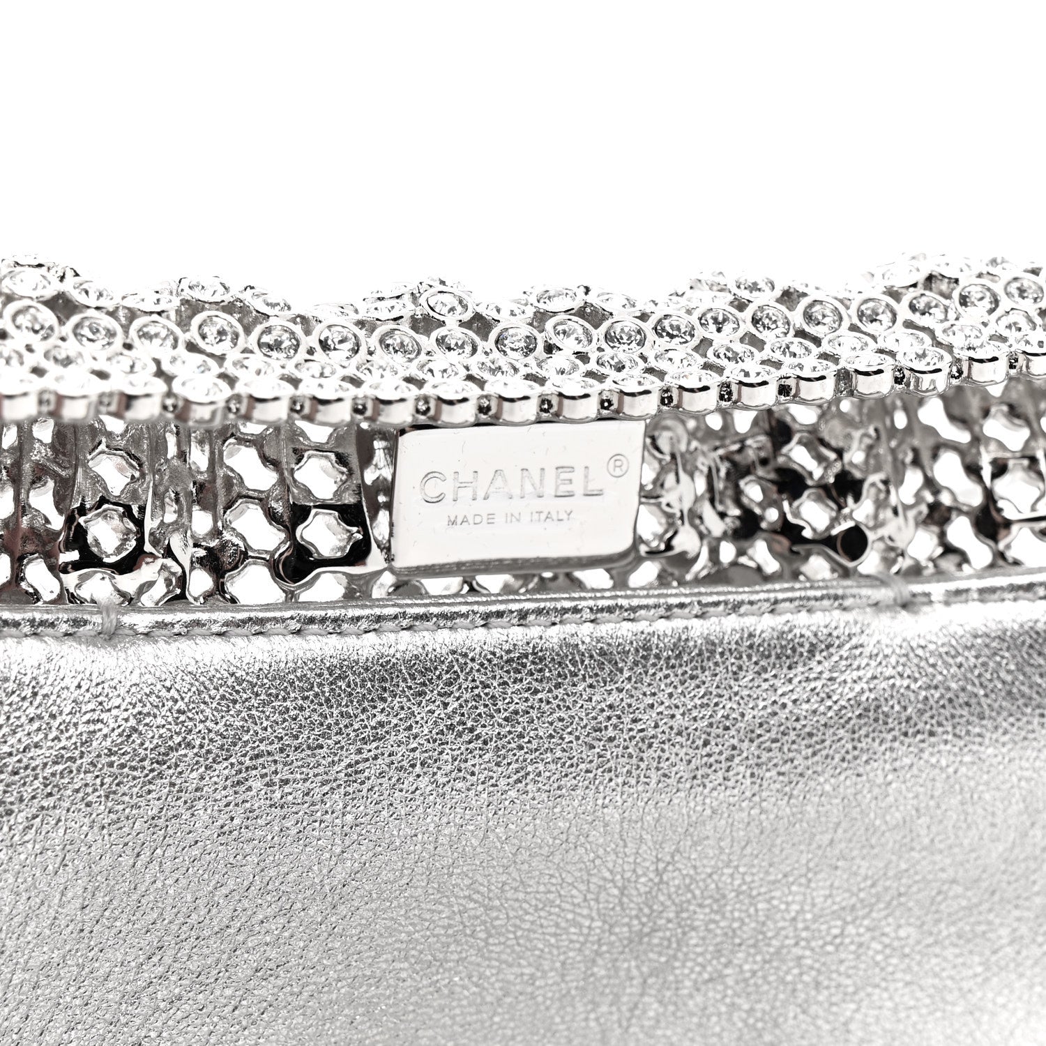 Chanel Crystal Embellished Metallic Lambskin Mini Chanel 22 Silver