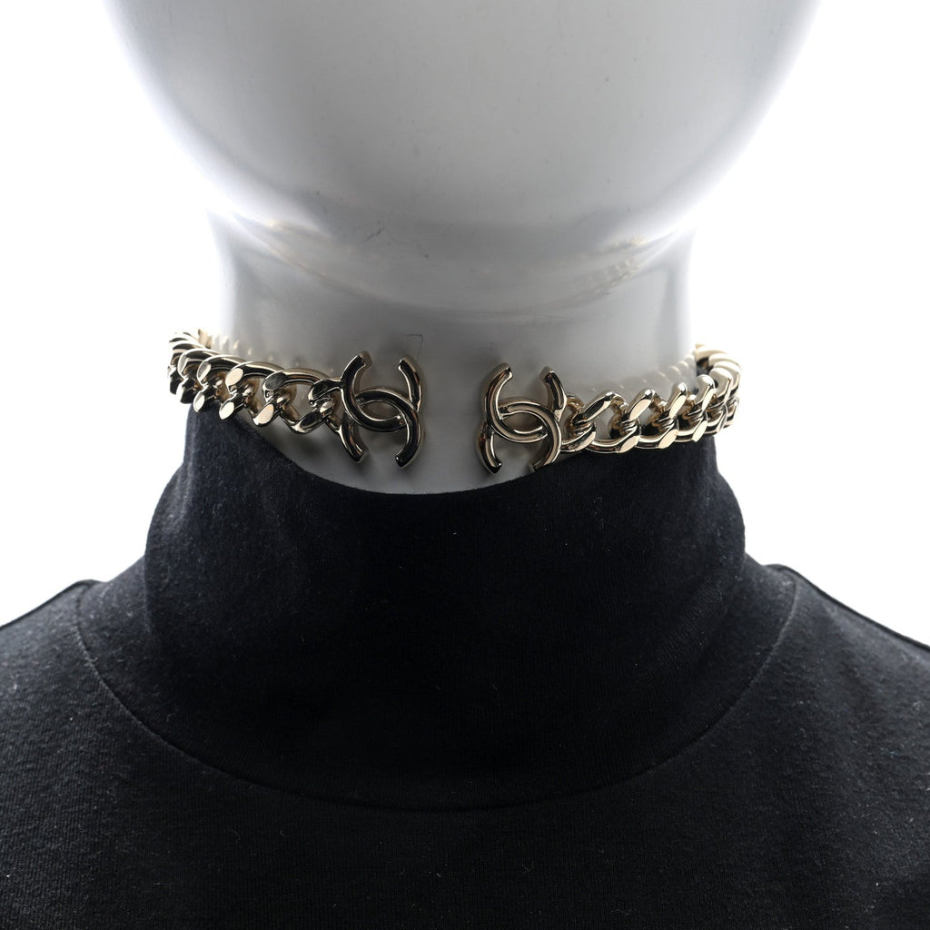 Metal CC Chain Link Choker Necklace M Gold