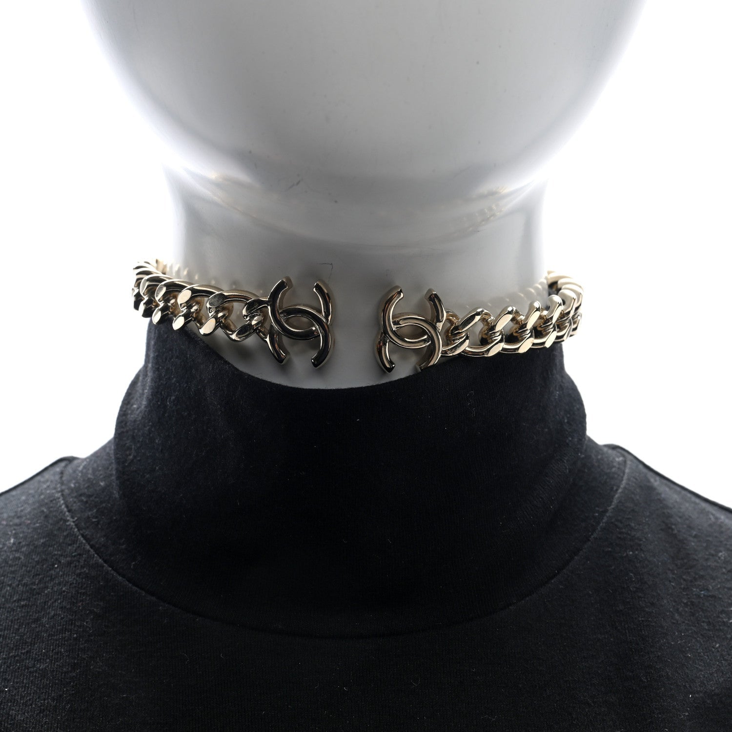 Metal CC Chain Link Choker Necklace M Gold
