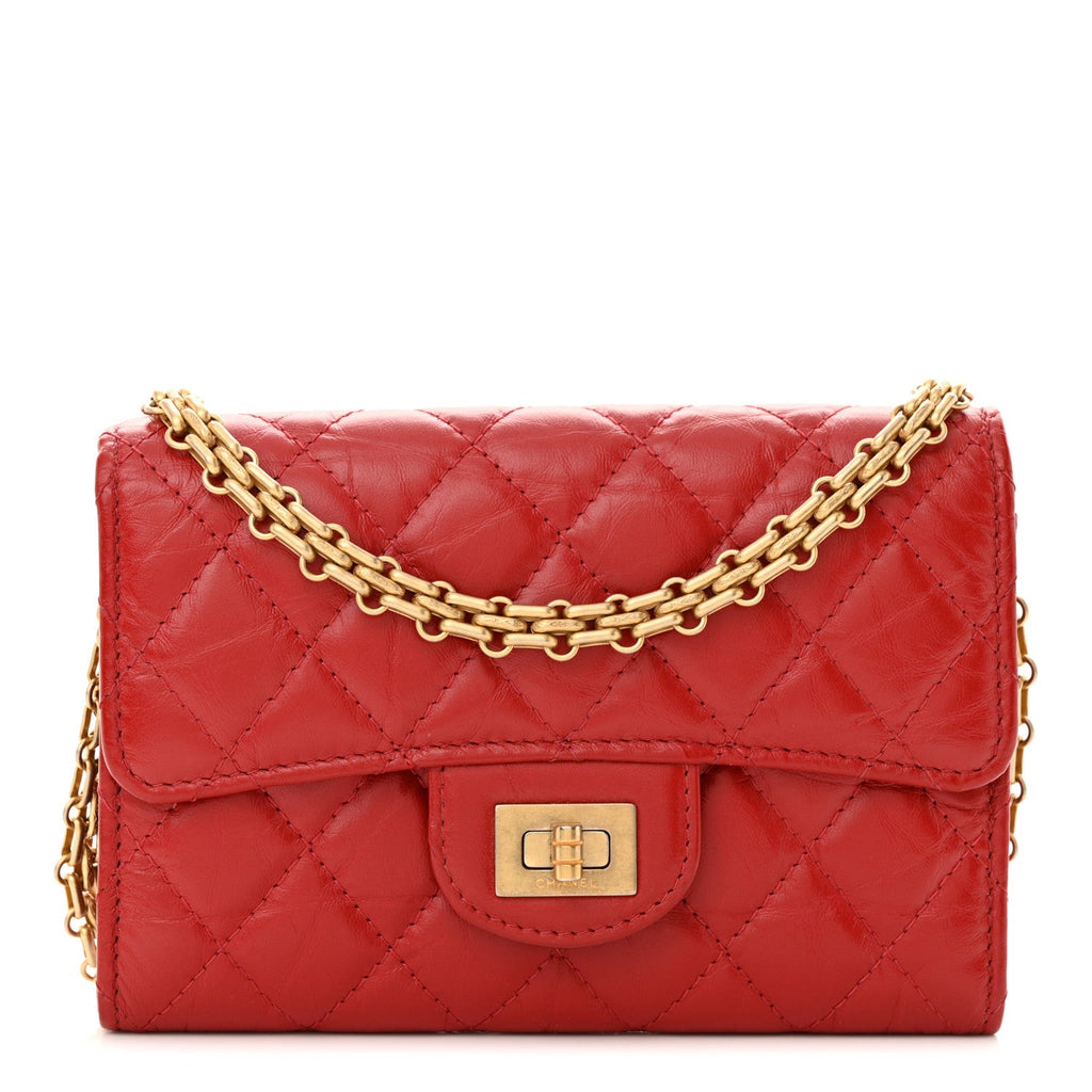 Chanel Aged Calfskin Quilted 2.55 Reissue Clutch With Chain Red