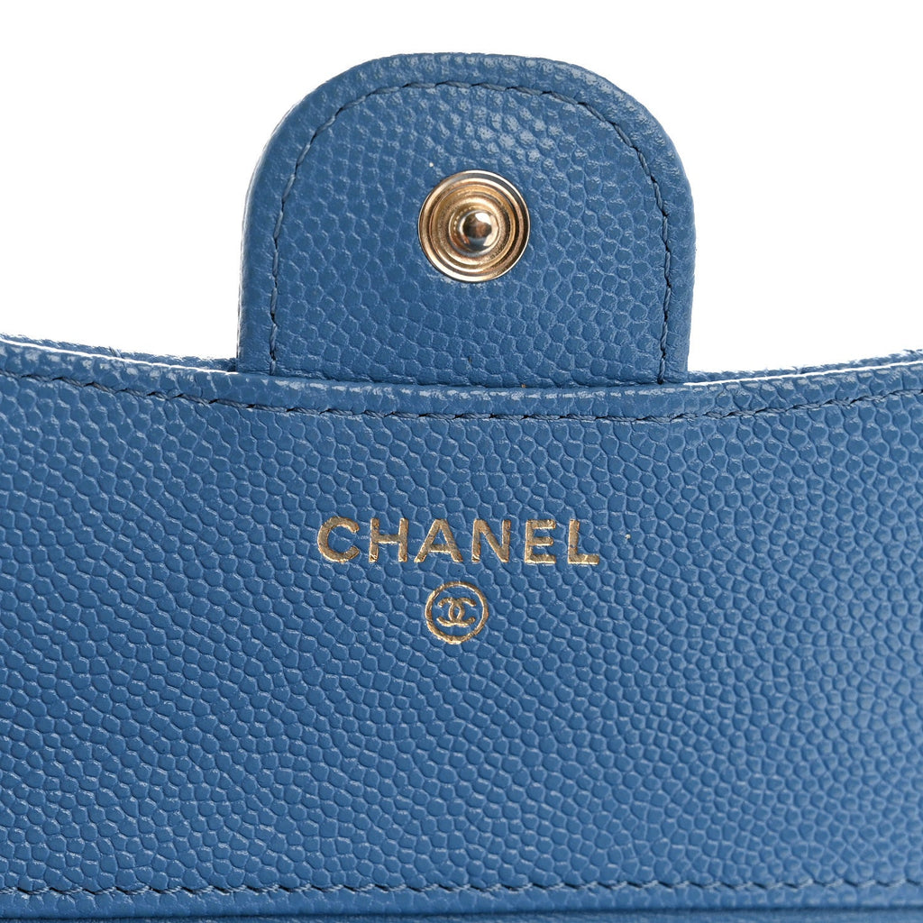 Caviar Quilted Compact Flap Wallet Blue
