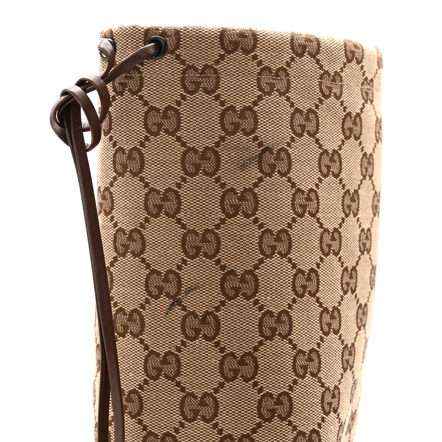 Gucci Monogram Malaga Kid Lisa Mid Heel Boots 37.5 Beige Ebony