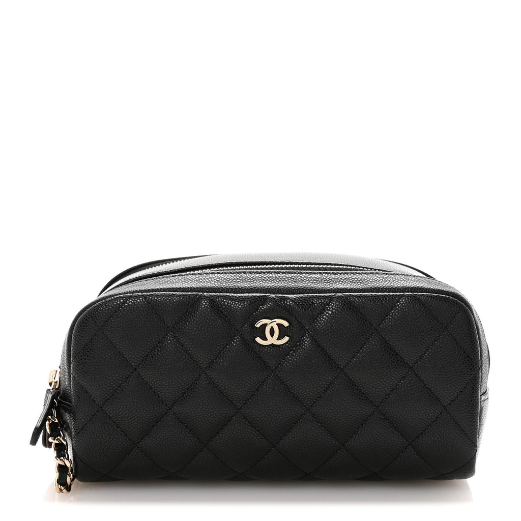 Chanel Caviar Quilted Toiletry Case With Chain Black