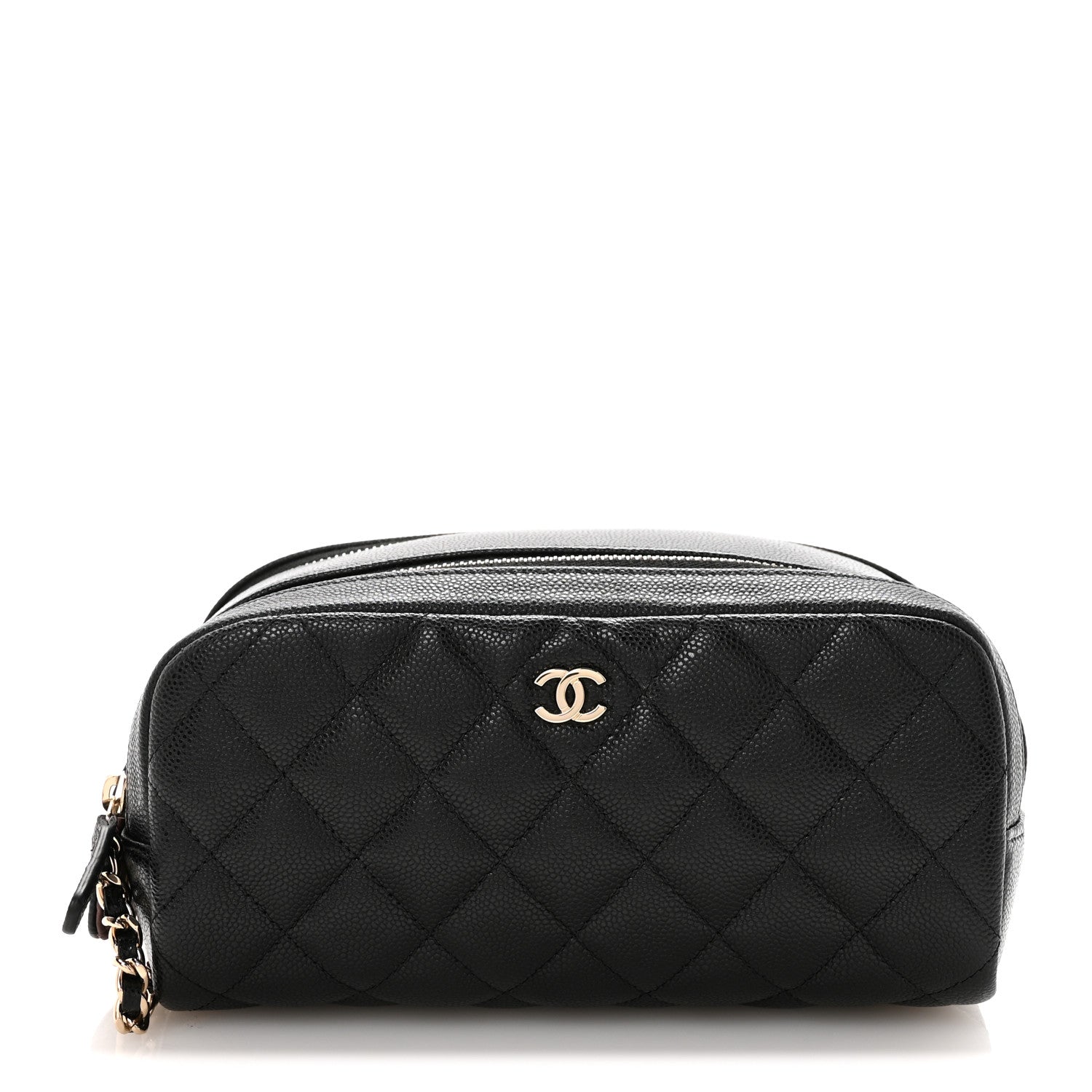 Chanel Caviar Quilted Toiletry Case With Chain Black