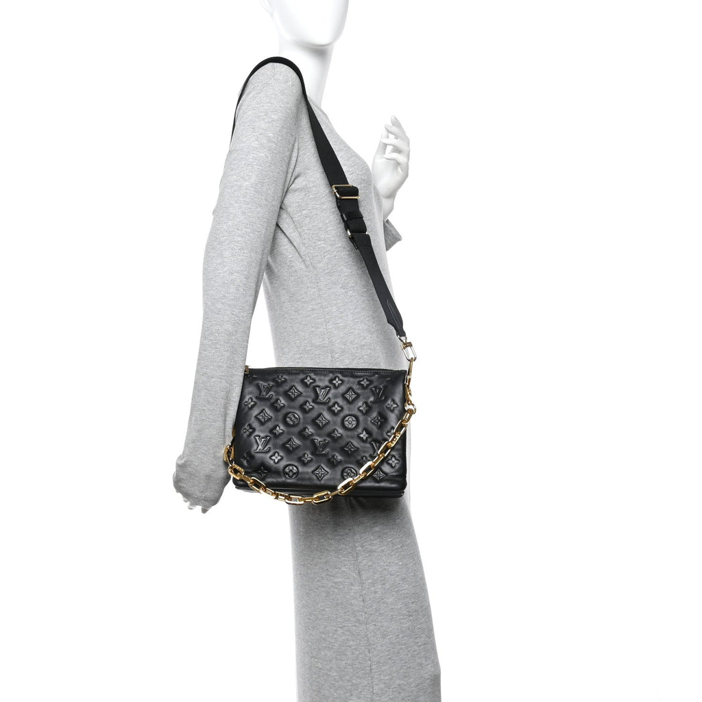 Louis Vuitton Lambskin Embossed Monogram Coussin PM Black