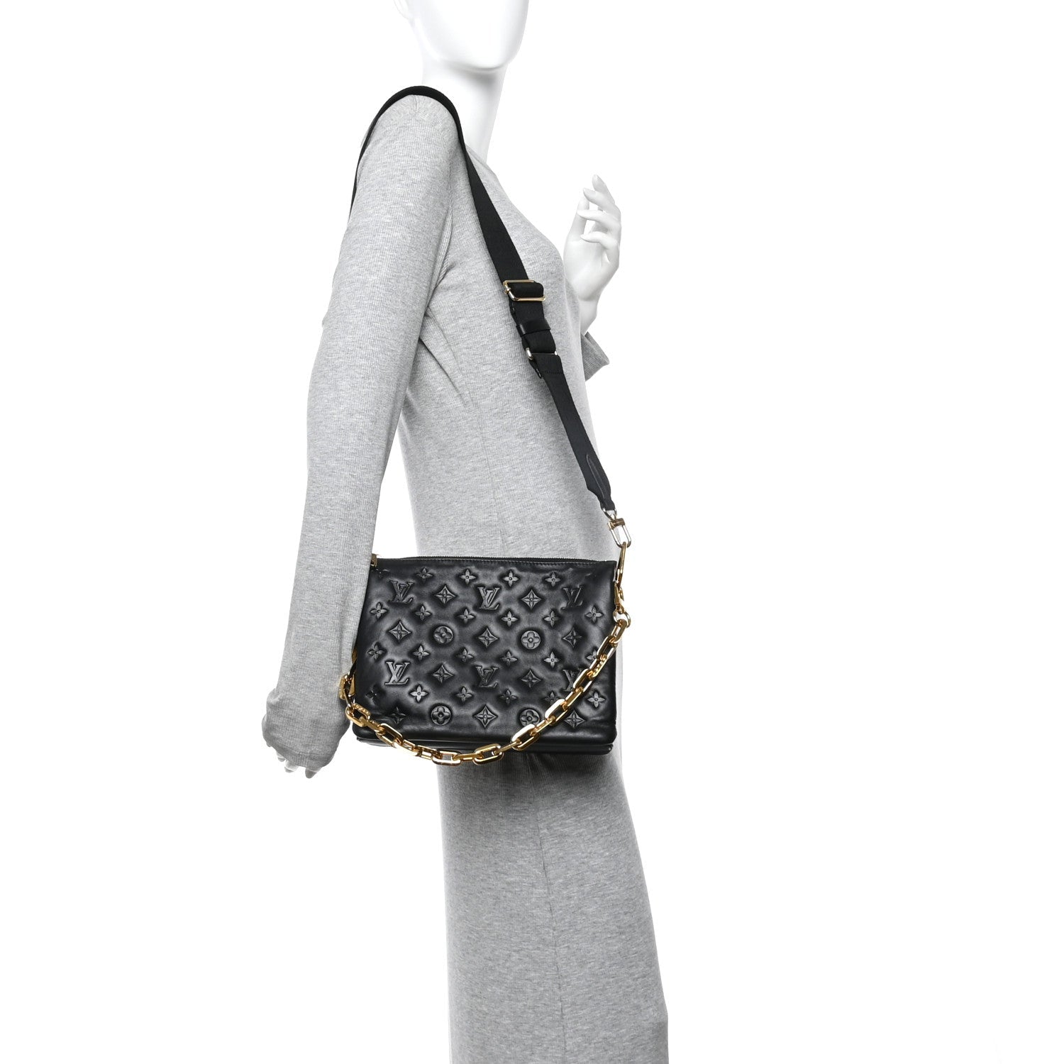 Louis Vuitton Lambskin Embossed Monogram Coussin PM Black