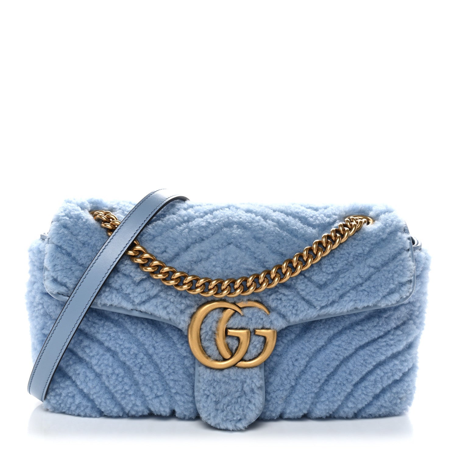 Gucci Merino Wool Matelasse Small GG Marmont Shoulder Bag Cadet Blue