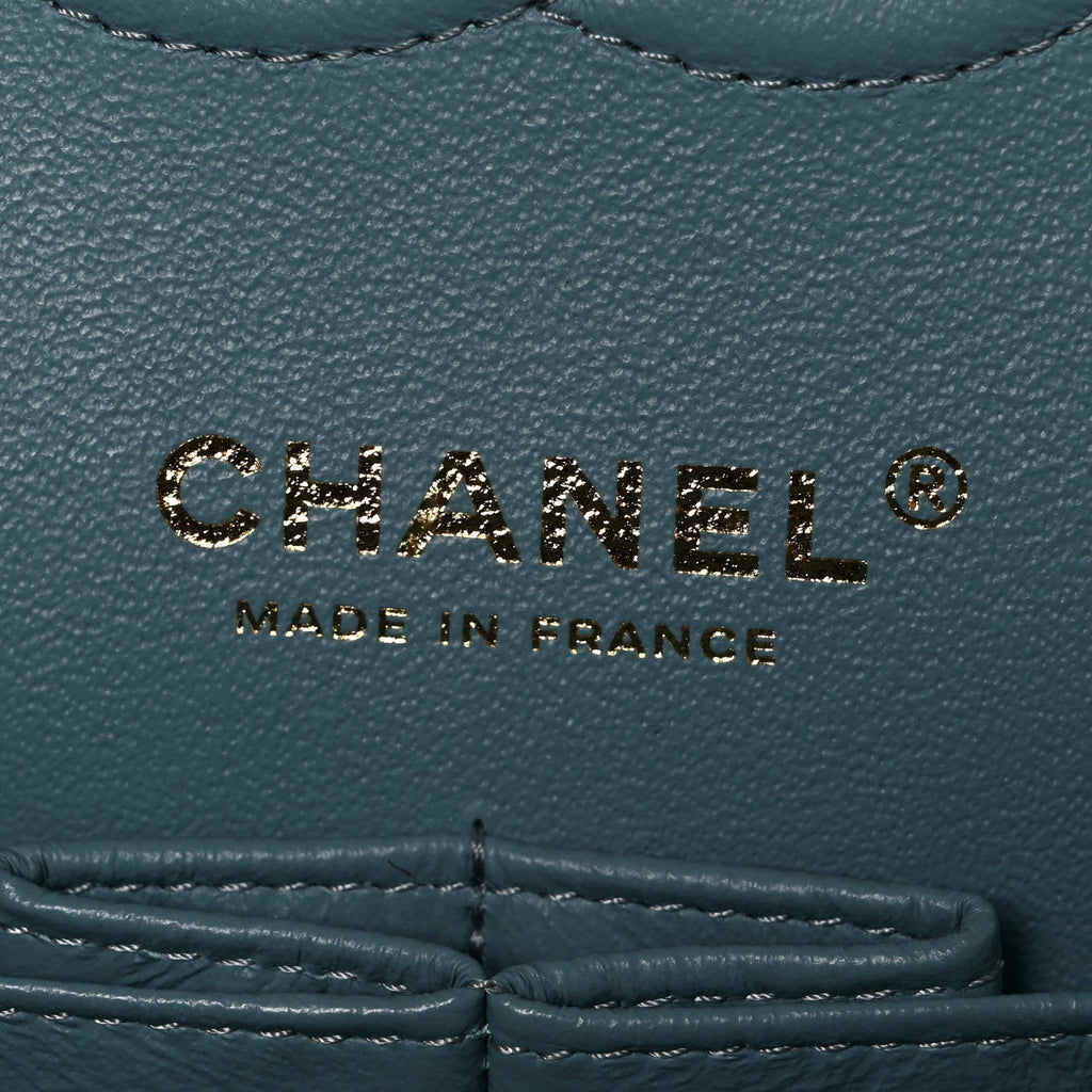 Chanel Iridescent Caviar Quilted Medium Double Flap Light Blue