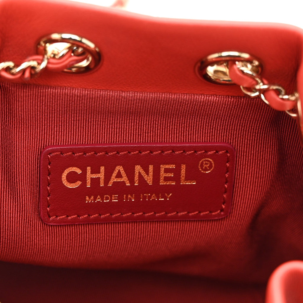 Chanel Calfskin Stitched Chain Bucket Bag Coral