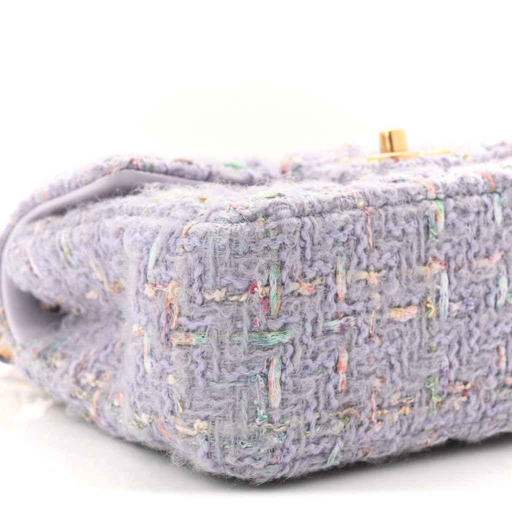 Chanel Tweed Quilted Pearl Twist Mini Rectangular Flap Purple