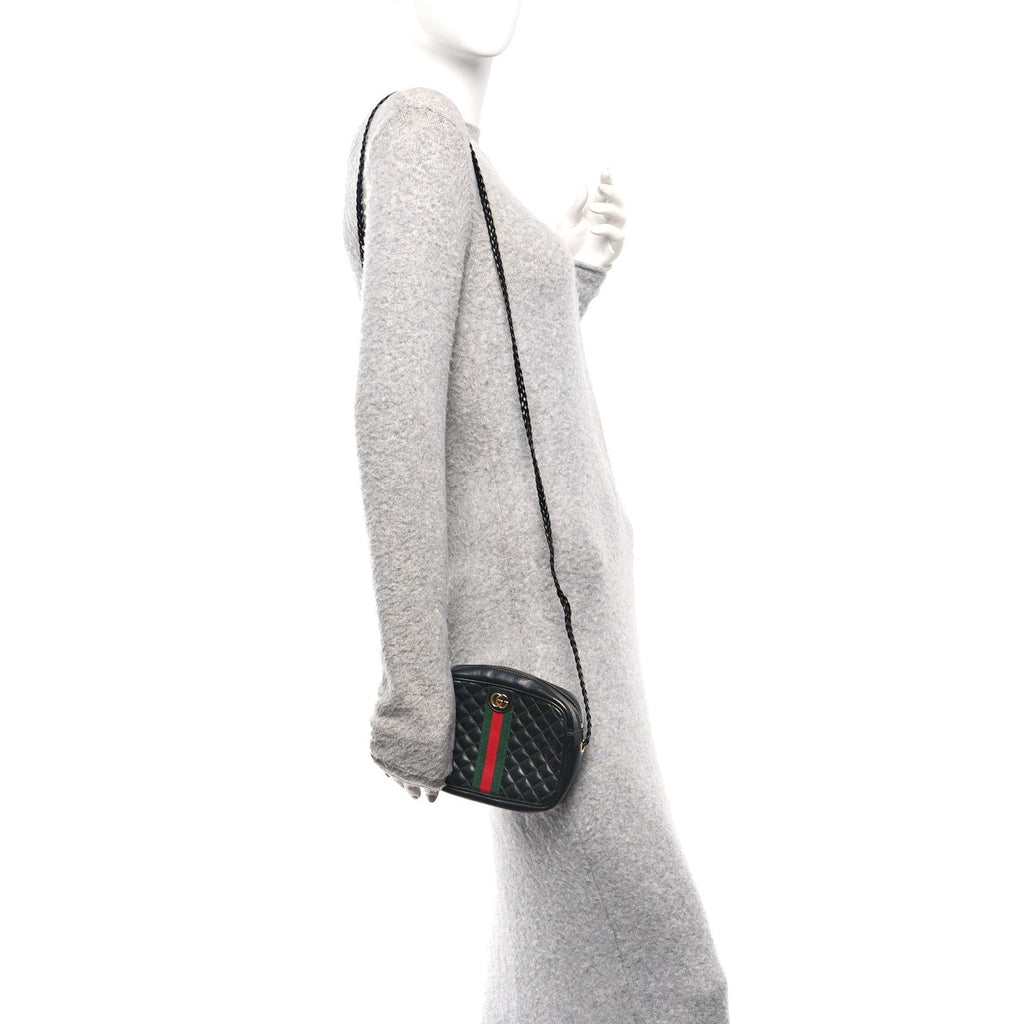 Gucci Calfskin Trapuntata Web Mini GG Shoulder Bag Black