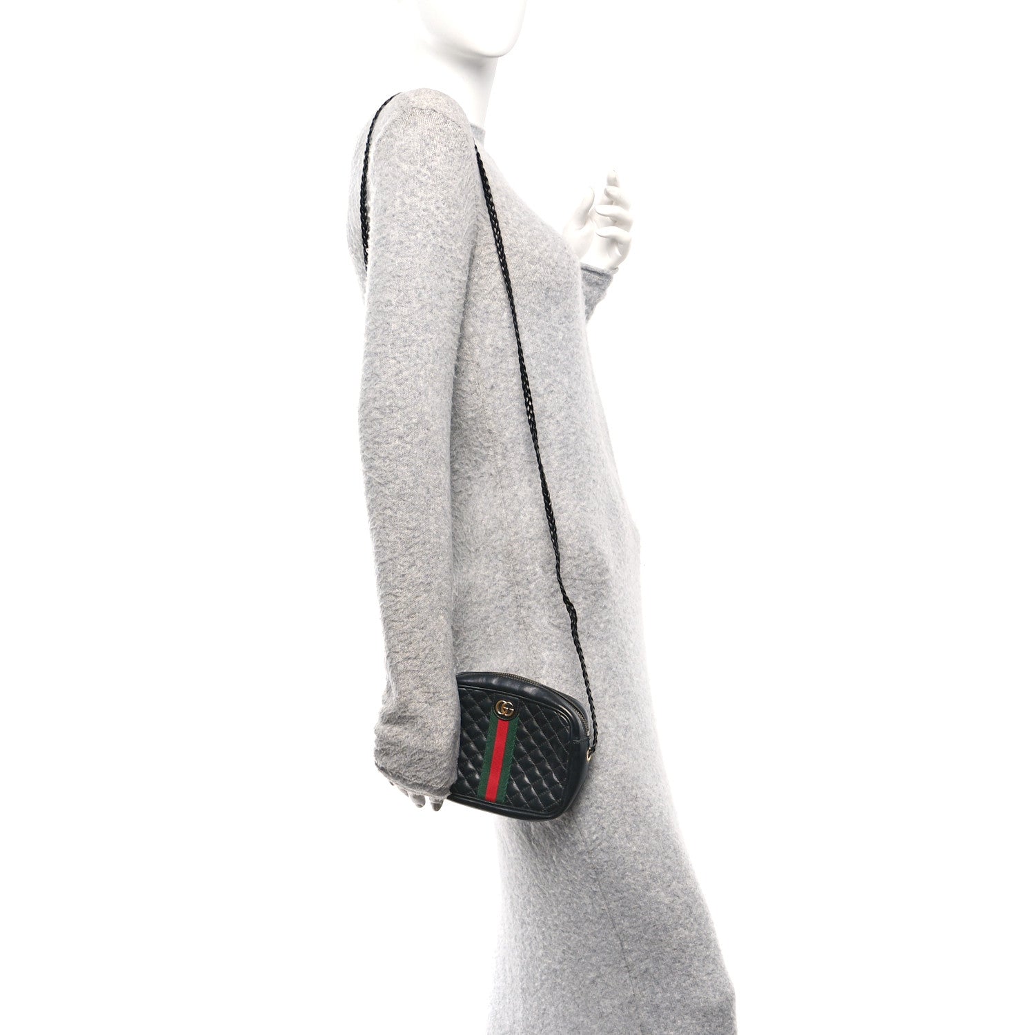 Gucci Calfskin Trapuntata Web Mini GG Shoulder Bag Black