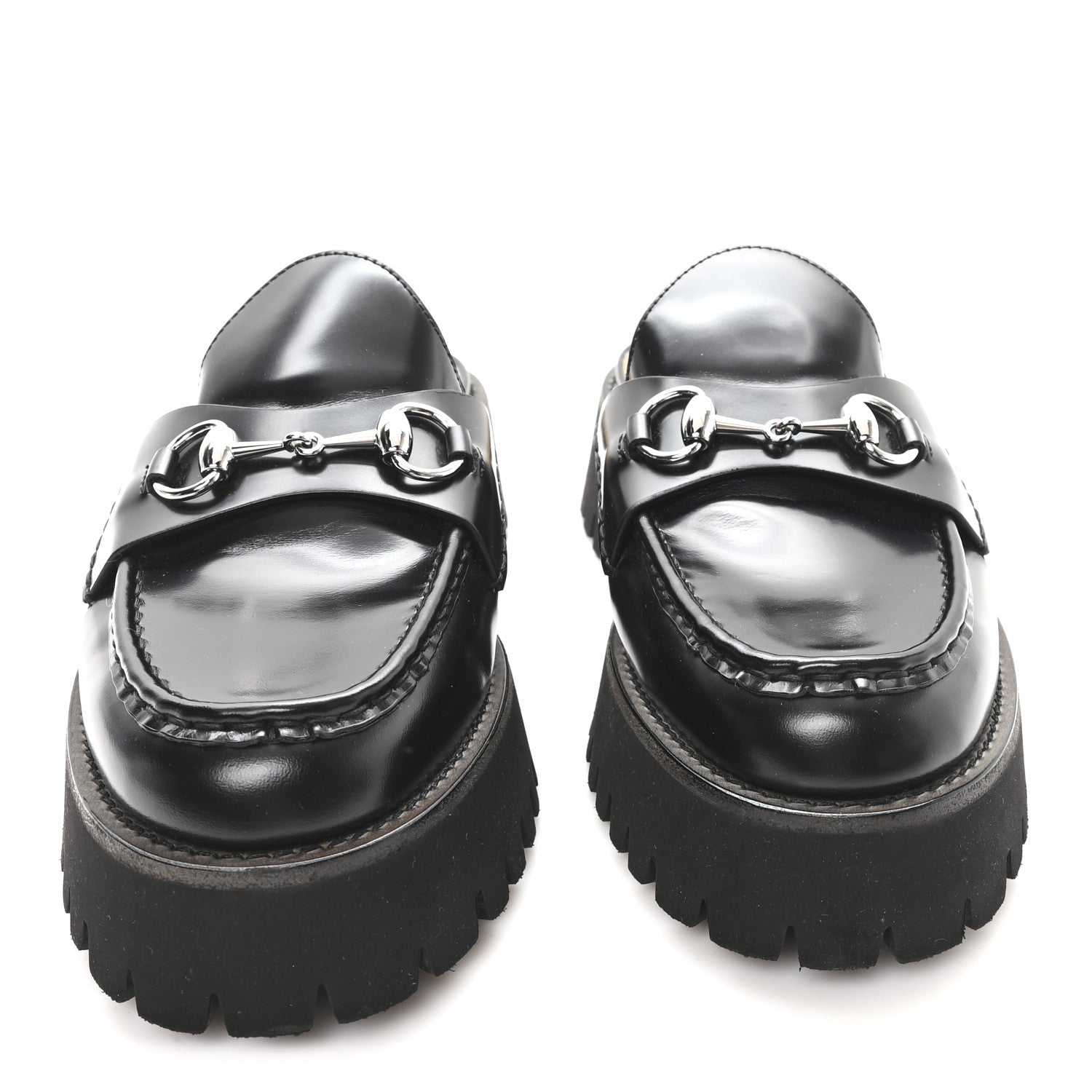 Gucci Magnum Calfskin Womens Horsebit Platform Mules 41 Black