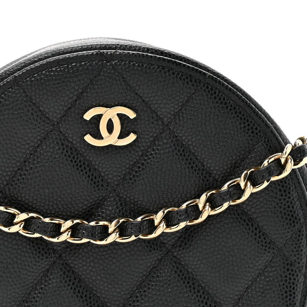 Chanel Caviar Quilted Round Clutch With Chain Black