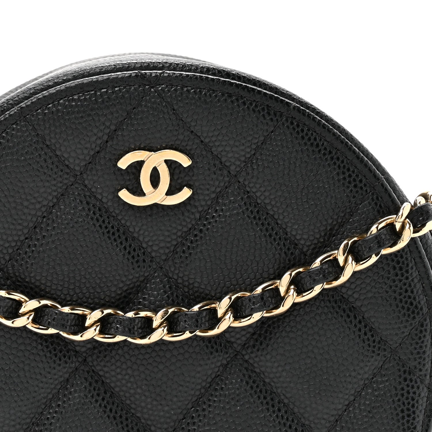 Chanel Caviar Quilted Round Clutch With Chain Black