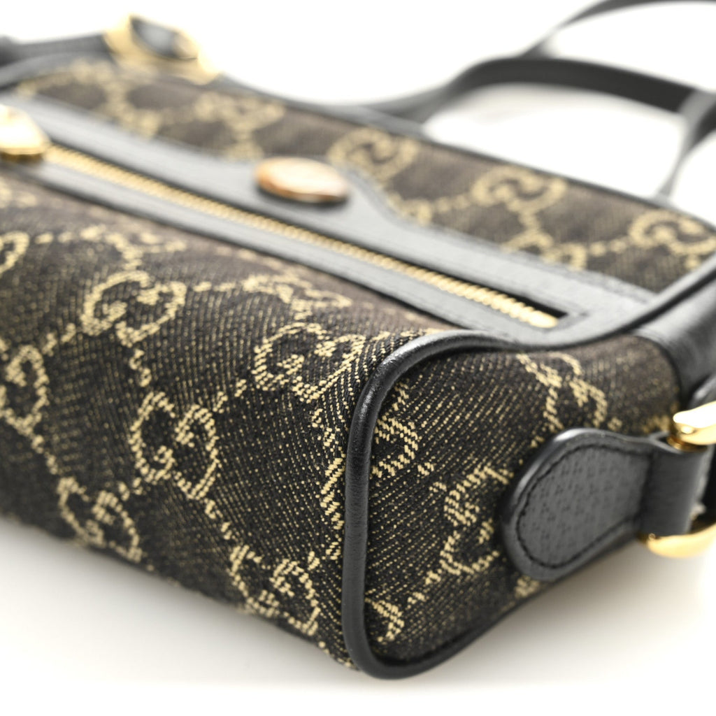Gucci Jacquard Black Denim GG Monogram Textured Dollar Calfskin Mini Ophidia Shoulder Bag Black Ivory
