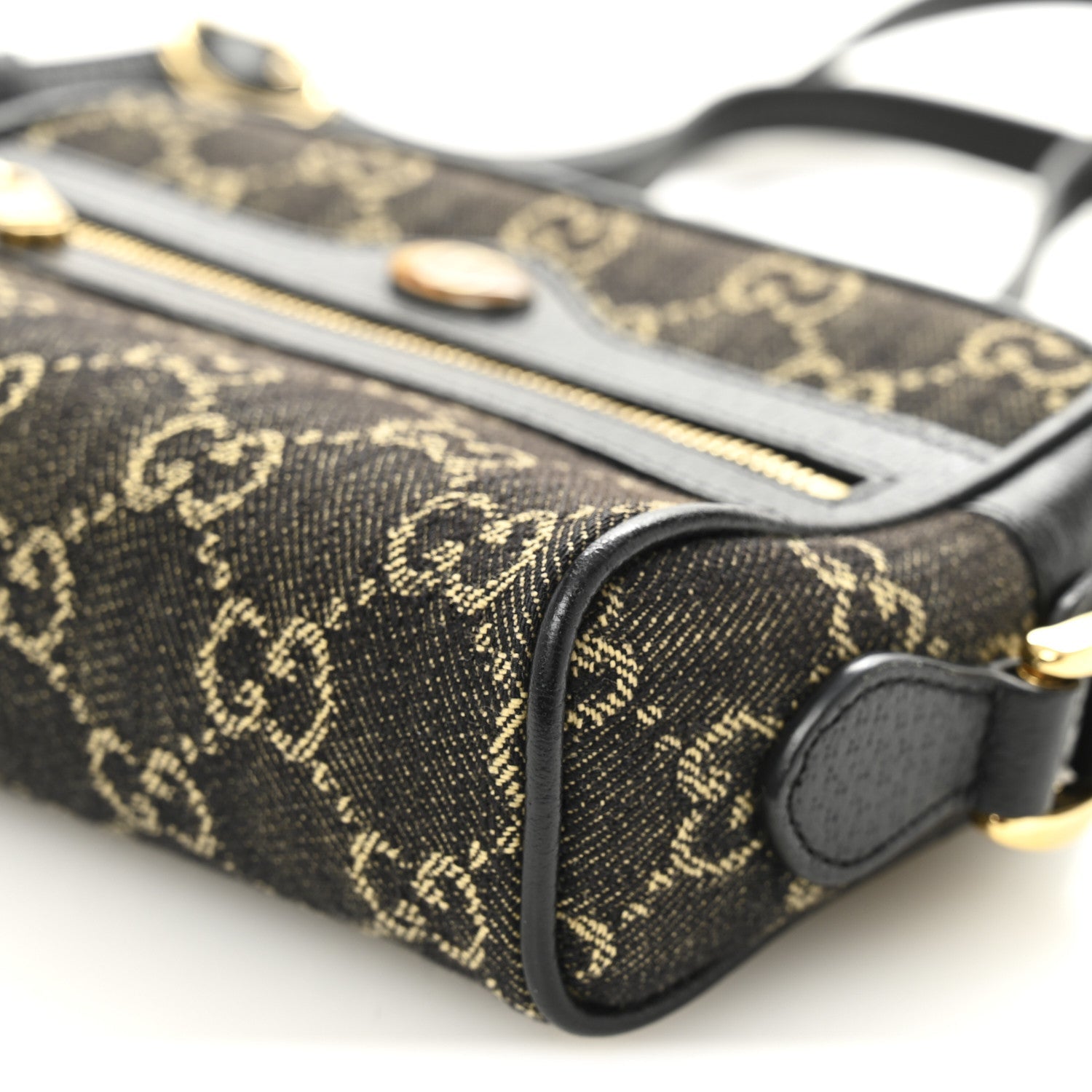 Gucci Jacquard Black Denim GG Monogram Textured Dollar Calfskin Mini Ophidia Shoulder Bag Black Ivory