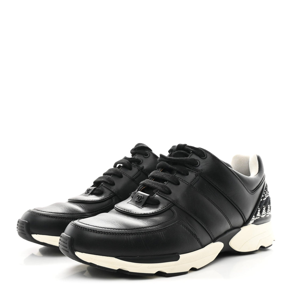 Calfskin Tweed CC Sneakers 41 Black White