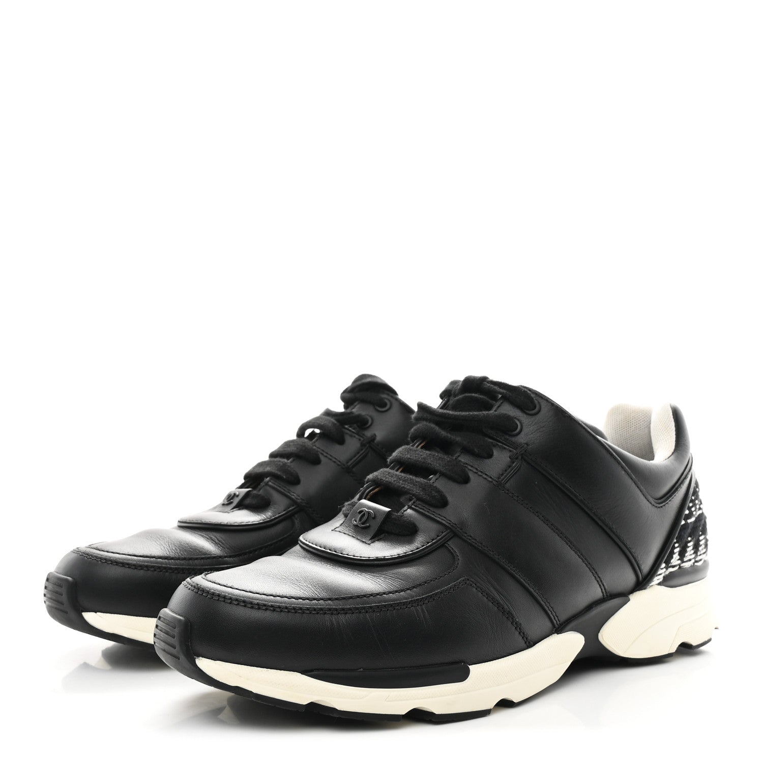 Calfskin Tweed CC Sneakers 41 Black White
