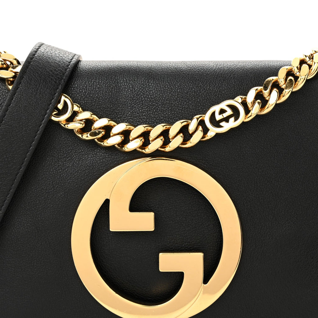 Gucci Roxy Calfskin Blondie Chain Shoulder Flap Bag Black