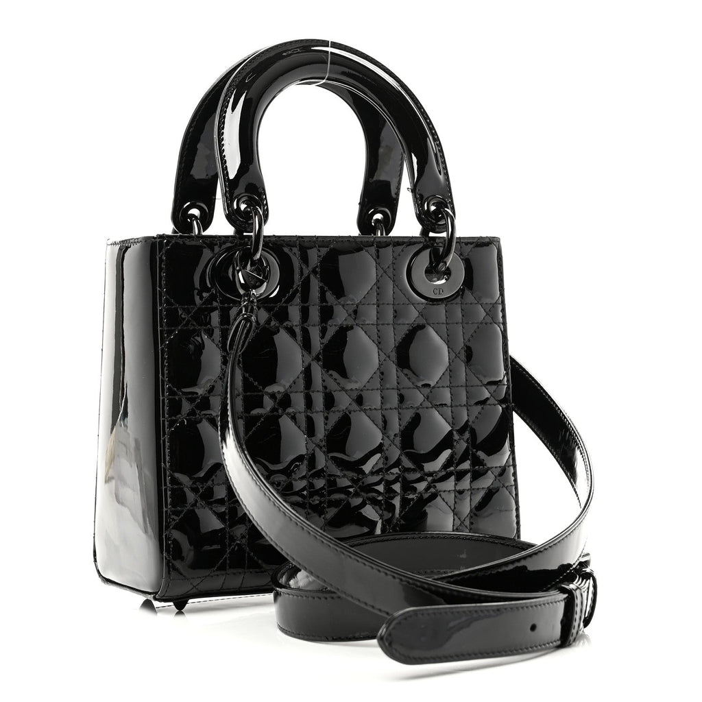 Christian Dior Ultraglossy Patent Cannage Small Lady Dior Black