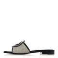 Gucci Canvas Rice Cosmos Softy Calfskin Interlocking G Cut Out Slide Sandals 37.5 Black Natural