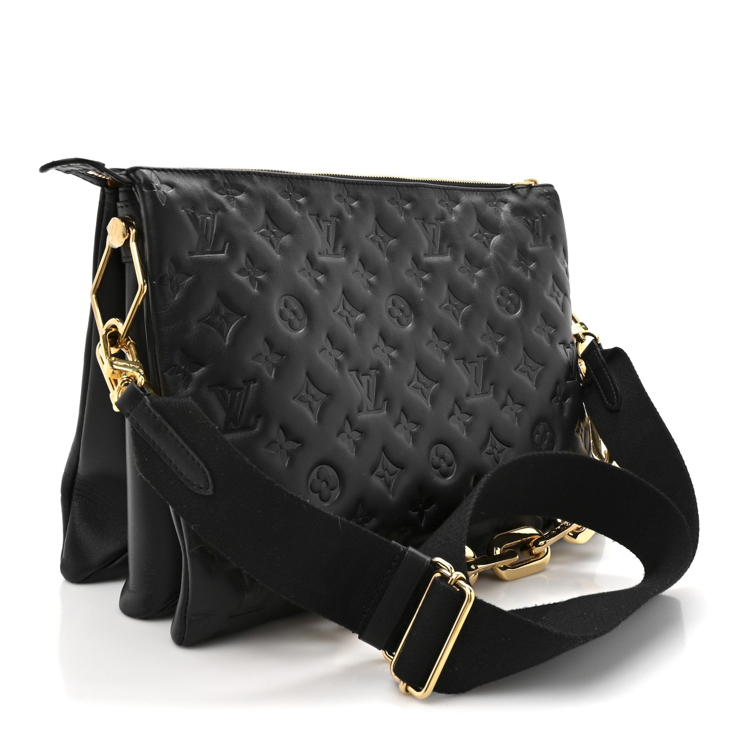 Louis Vuitton Lambskin Embossed Monogram Coussin MM Black