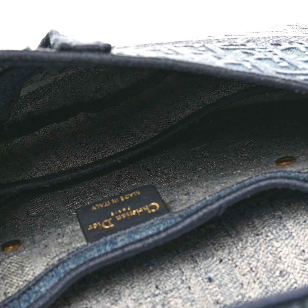 Christian Dior Oblique Embroidered Saddle Bag Denim Blue