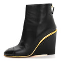 Lambskin Cap Toe Wedge Ankle Boots 38.5 Black