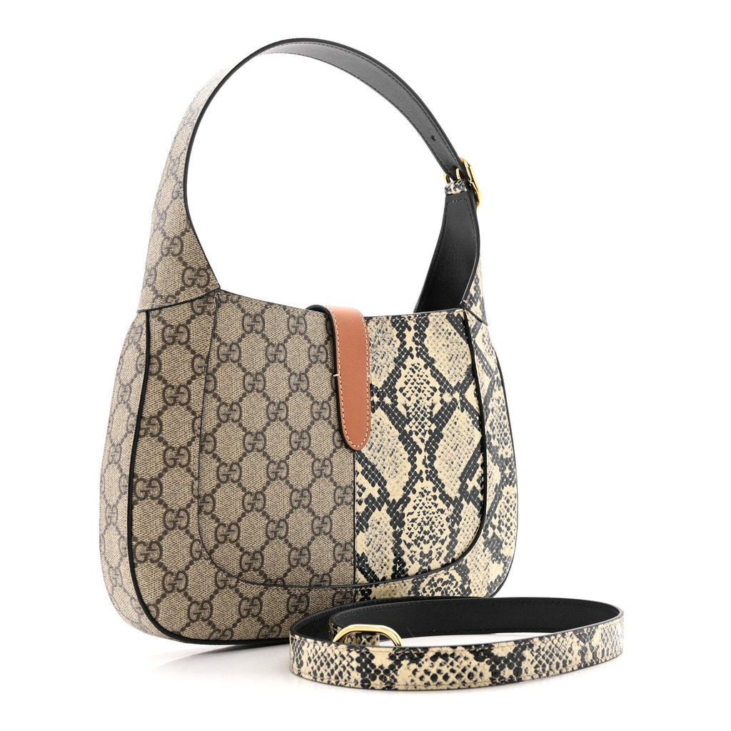 Gucci GG Supreme Monogram Snakeskin Small Jackie 1961 Hobo Beige Ebony