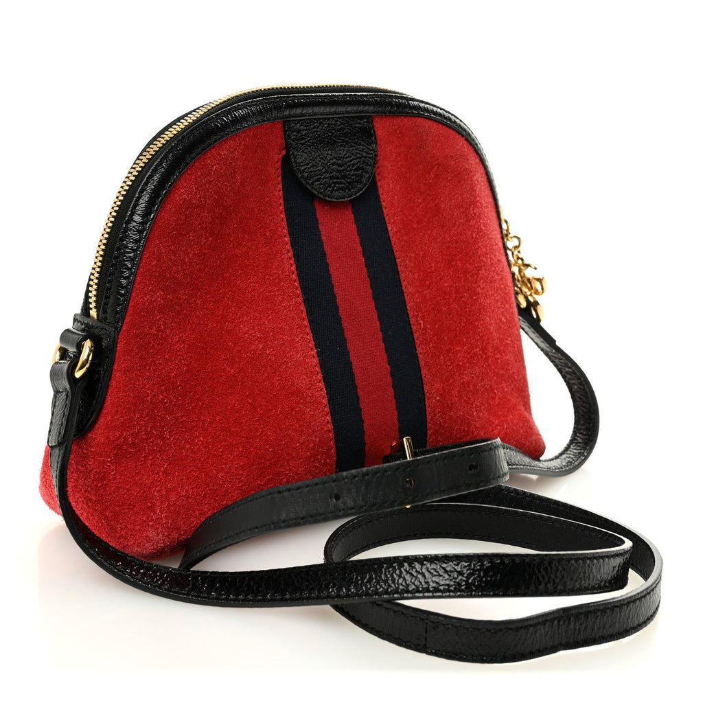 Gucci Suede Patent Web GG Small Ophidia Dome Shoulder Bag Hibiscus Red
