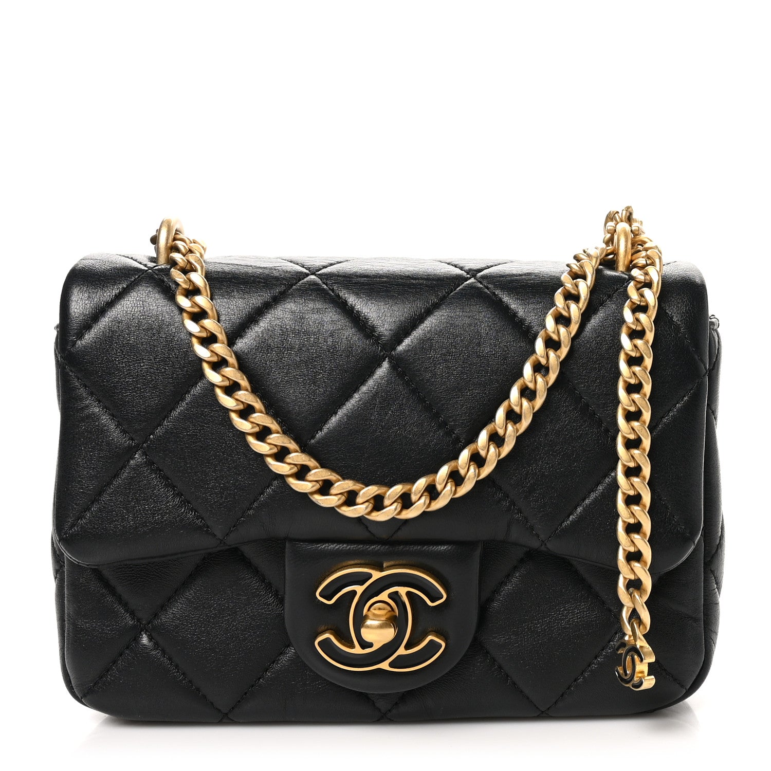 Chanel Lambskin Enamel Quilted Mini Pending CC Square Flap Black