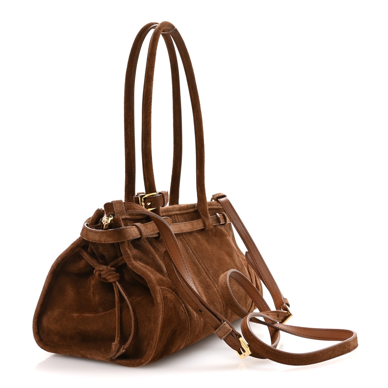 Prada Suede Triangle Medium Bonnie Shoulder Bag Cacao