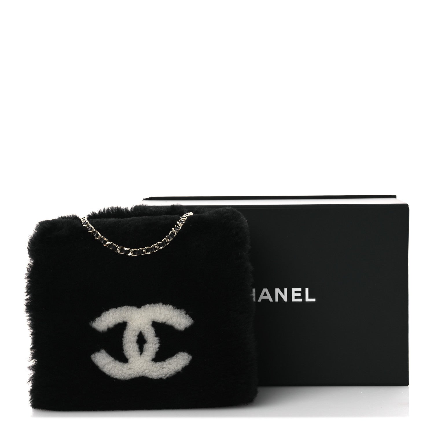 Chanel Muff Shearling Lambskin Bag Black Ecru